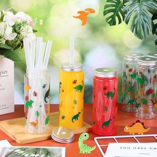 Skylety 12 Pack Dinosaur Themed Cups with Straw and Lid