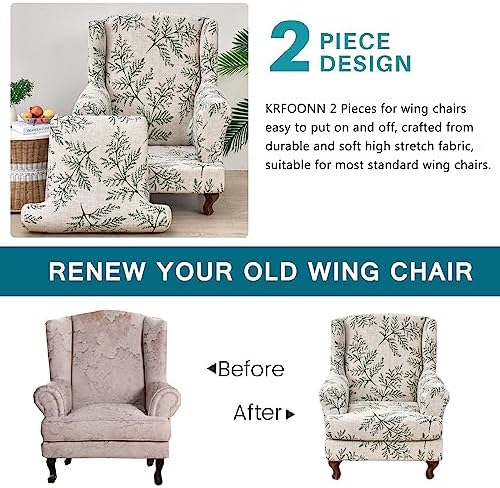 KRFOONN Stretch Wingback Chair Slipcovers 2 Piece Set