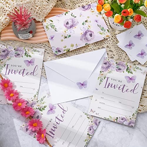 20 Piece Butterfly Purple Floral Invitation Set