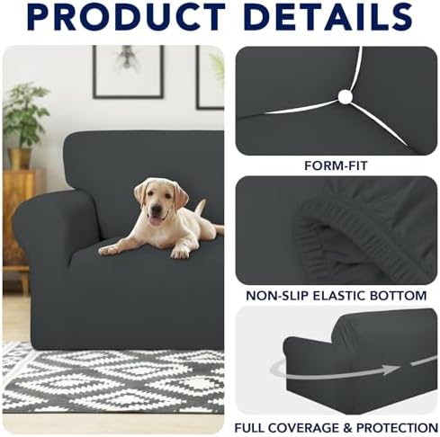 PureFit Dual Waterproof Sofa Slipcovers - Stretch Non Slip Fleece Chair Cover Dark Gray