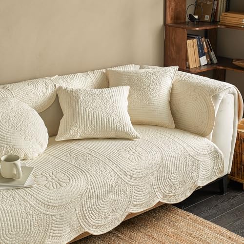 vctops Quilted Sofa Cover 100 Cotton Non-Slip Slipcover