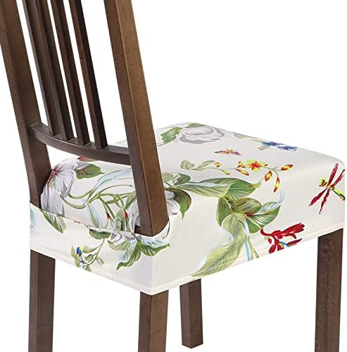 SearchI Stretch Dining Chair Seat Covers Set of 4 Beige Flower Design