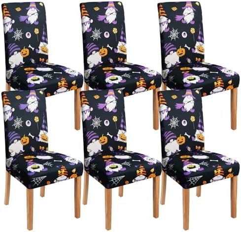 Halloween Chair Covers Set of 6 Scary Pumpkin Gnome Dining Chair Protectors