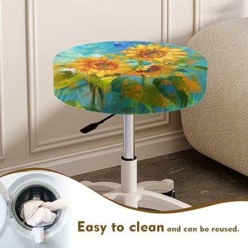 Yellow Sunflower Stool Covers 2 Pcs Waterproof Stretchable Bar Stool Slipcovers