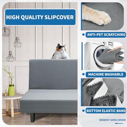 XINEAGE Stretch Armless Sofa Bed Cover with Elastic Bottom - 67-82 Light Gray