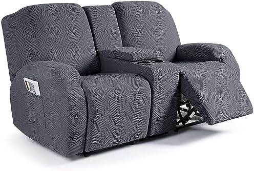 Ruaozz Stretch Recliner Covers with Console 4-Piece Dark Gray