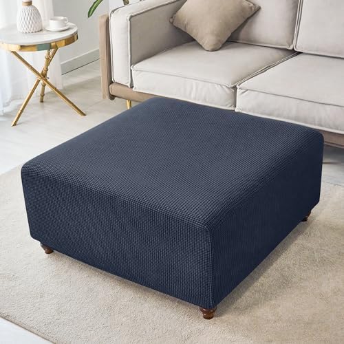 ANWUCHEN Ottoman Cover - Blue Stretch Knitted Slipcover