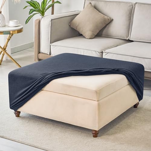 ANWUCHEN Ottoman Cover - Blue Stretch Knitted Slipcover