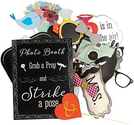 Wedding Photo Booth Props with 8x10 Sign and 45 Adhesive Pads