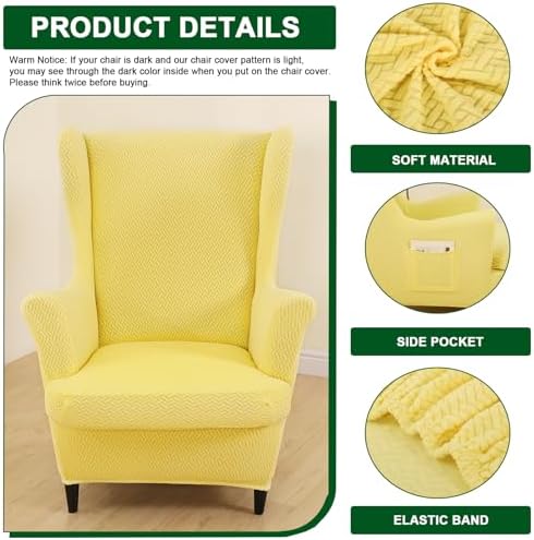 CRFATOP 2 Piece Wingback Chair Slipcovers Stretch Spandex for Living Room Bedroom
