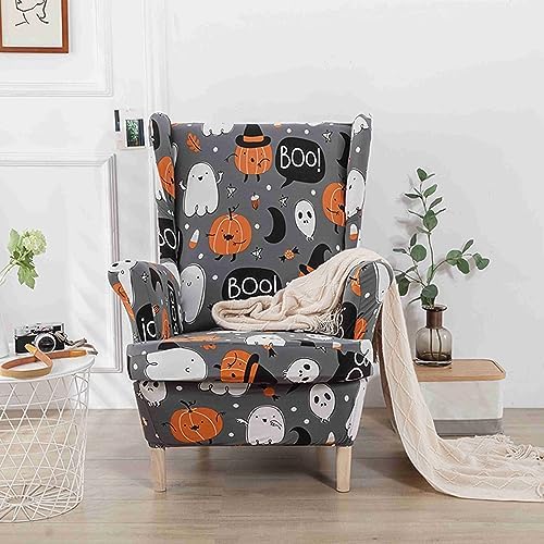 2 Piece Wingback Chair Covers for Living Room Armchair Halloween