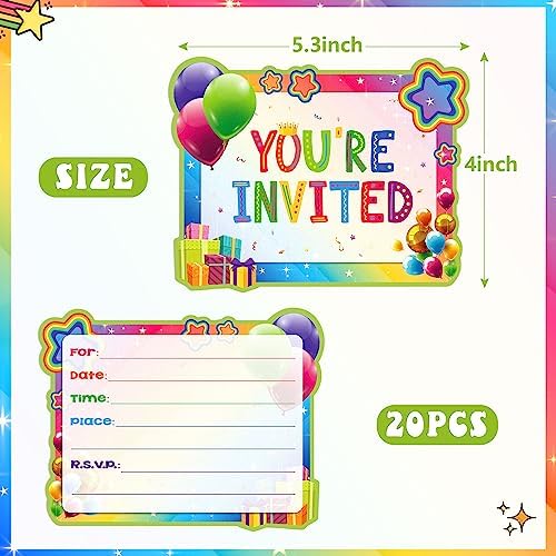 GOGOPARTY 20 Pcs Rainbow Birthday Invitations Set