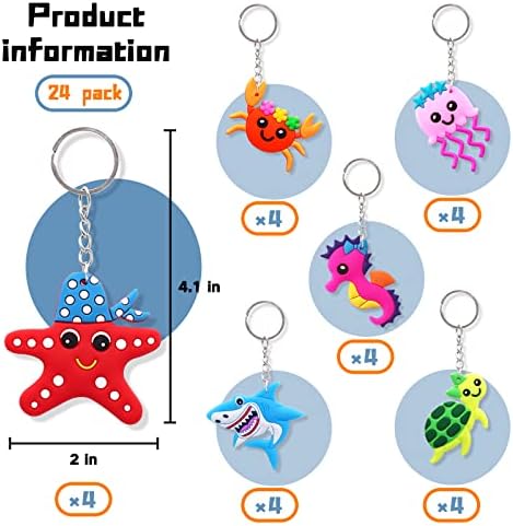 24 Pack Ocean Animals Keychains for Parties and Rewards