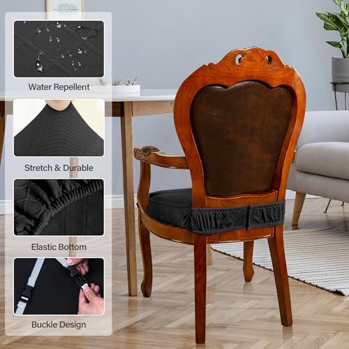 CZL Dining Chair Covers Set of 4 Zipper Black Slipcovers