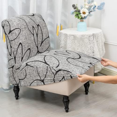 Iauddy Armless Accent Chair Slipcover Stretch Spandex Non-Slip Removable Cover in GreyBlack