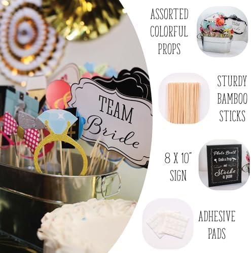 Wedding Photo Booth Props with 8x10 Sign and 45 Adhesive Pads
