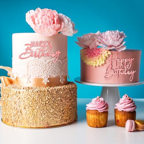 6pcs Pink Happy Birthday Cake Toppers Acrylic Decorations 1