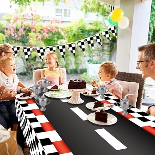 12 Pcs Kids Party Cups Race Car Trophy With Straws and Lids