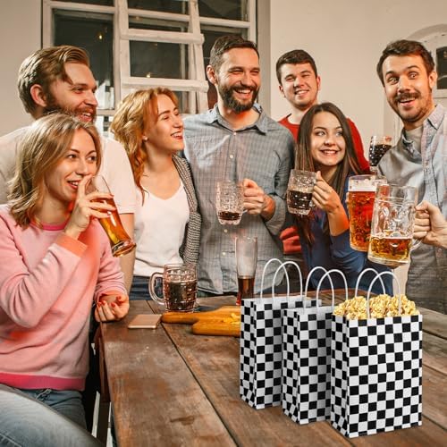16 Pcs Checkered Racing Treat Bags with Handles