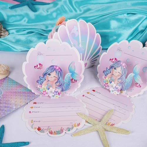 OurWarm 24PCS Mermaid Birthday Invitations with Envelopes 1