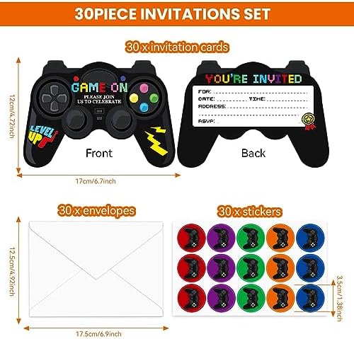 Tevxj 90 Pcs Video Game Birthday Invitations with Stickers and Envelopes