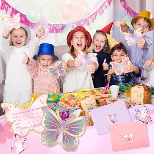 24 Piece Butterfly Birthday Invites for Girls Envelopes Stickers