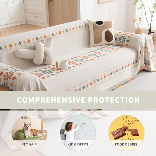 ROOMLIFE Reversible Sofa Cover for 3 Cushion Couch with Geometric Patterns