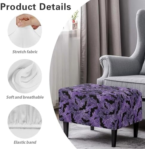 Talayituse Purple Bat Spider Web Print Ottoman Cover