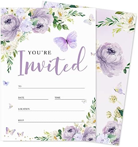 20 Piece Butterfly Purple Floral Invitation Set