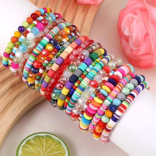 Ornaland 20 Pcs Stackable Boho Glass Bead Bracelets Set
