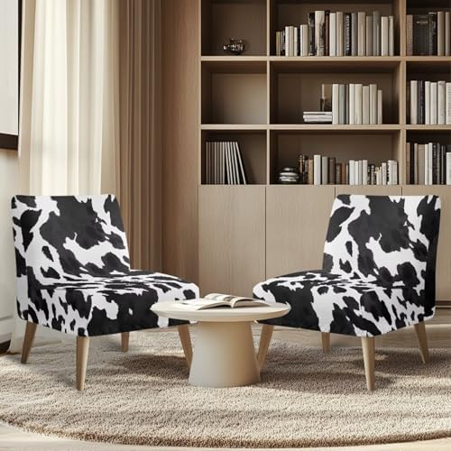 Glenlcwe Black Cowhide Armless Accent Chair Cover 1