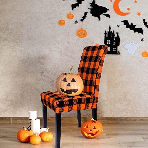 Whaline 4Pcs Fall Chair Slipcovers Orange White Buffalo Check Dining Covers