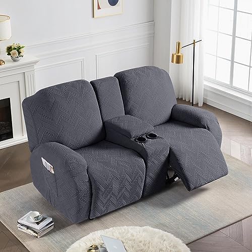 Ruaozz Stretch Recliner Covers with Console 4-Piece Dark Gray