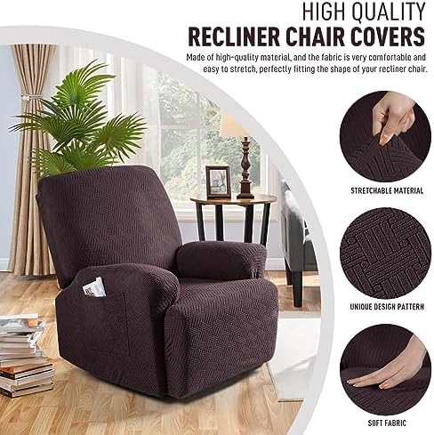 KinCam Recliner Covers Stripe Jacquard 1 Seater Dark Coffee