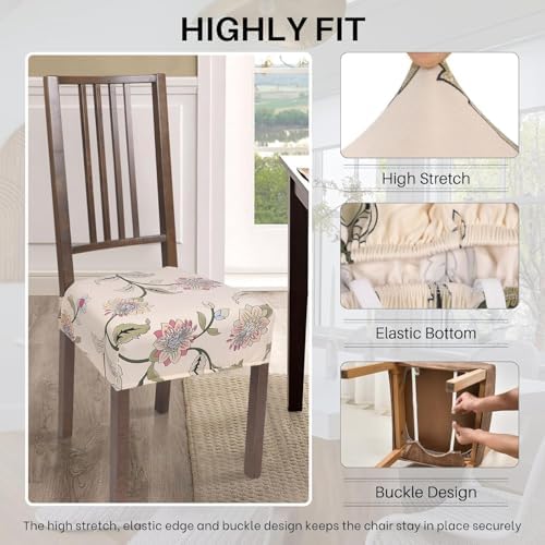 SearchI Stretch Dining Chair Seat Covers Set of 4 Brown Flowers