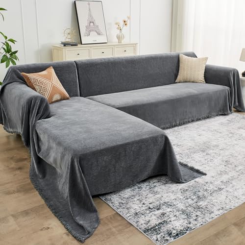 CAPALOCA Sectional Couch Covers 2 Piece Dark Gray