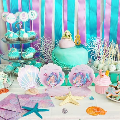 OurWarm 24PCS Mermaid Birthday Invitations with Envelopes 1