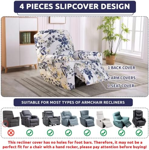 Iauddy 4-Piece Recliner Slipcover Set