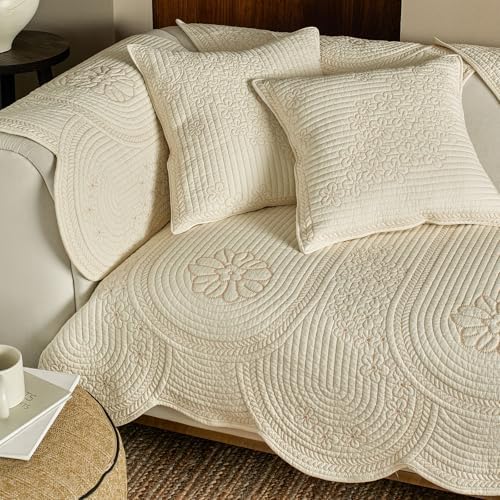 vctops Quilted Sofa Cover 100 Cotton Non-Slip Slipcover