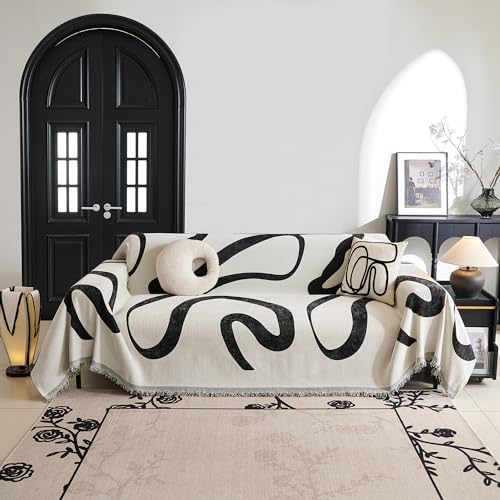 MYSKY HOME 91 x 150 Black Curve Sofa Slipcover