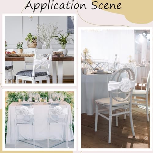 2PCS White Chair Back Bows Elastic Sashes for Wedding Events