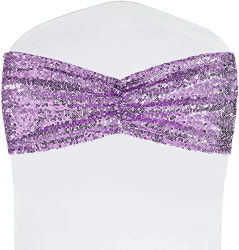 SquarePie 50 Pcs Lavender Sequin Chair Sashes Bands
