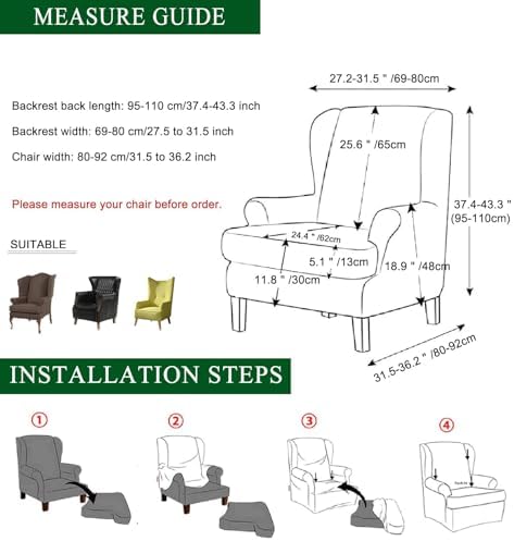 CRFATOP 2 Piece Wingback Chair Slipcovers Stretch Spandex for Living Room Bedroom