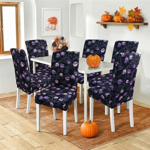 Halloween Goth Skull Chair Covers Set of 6 for Dining Room