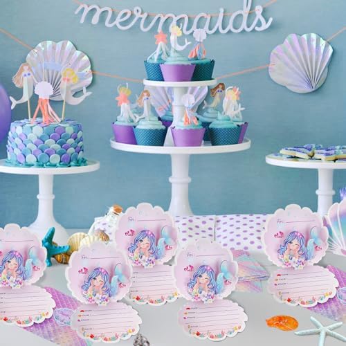 OurWarm 24PCS Mermaid Birthday Invitations with Envelopes 1