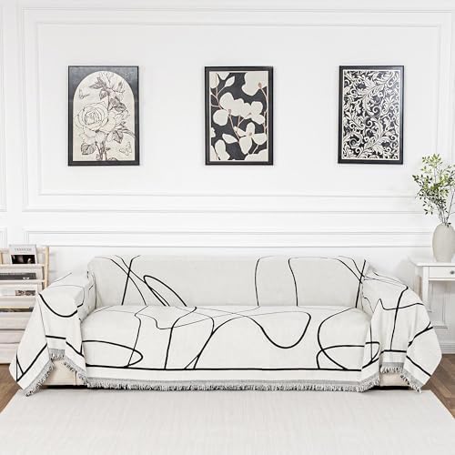 MEETSKY Chenille Sofa Cover with Tassels 71x118 Black