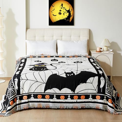 EVENHUG Halloween Sofa Cover with Tassels Reversible 71x118