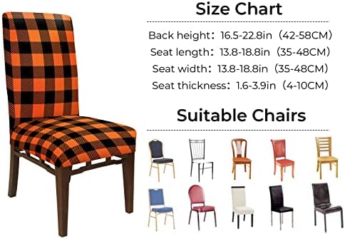 Whaline 4Pcs Fall Chair Slipcovers Orange White Buffalo Check Dining Covers