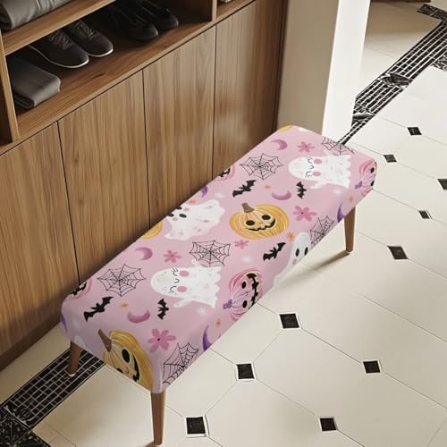 Cute Spooky Halloween Bench Slipcover with Non-Slip Padding