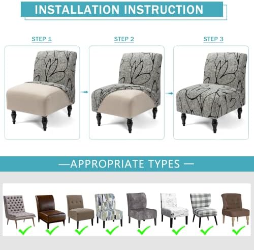 Iauddy Armless Accent Chair Slipcover Stretch Spandex Non-Slip Removable Cover in GreyBlack